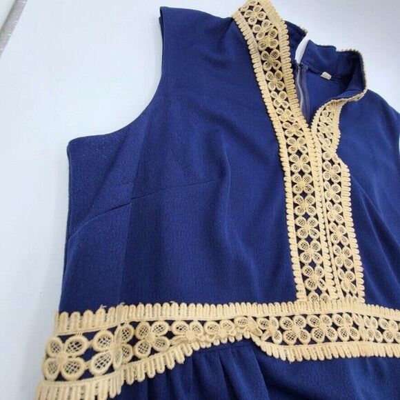 Vintage 60s Elara Knits Hostess Dress Sleeveless Maxi Size XL Blue Lace - Picture 11 of 12